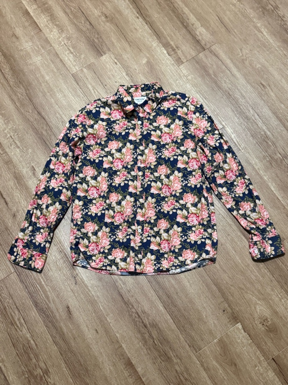 TUNEVUSE Mens Medium Regular Fit Long Sleeve Bright All Over Floral Cotton Shirt